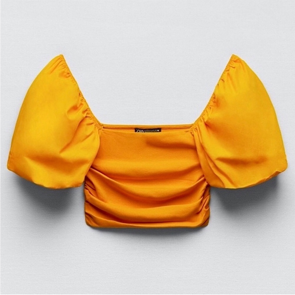 Zara Puff Sleeve Crop Top Orange